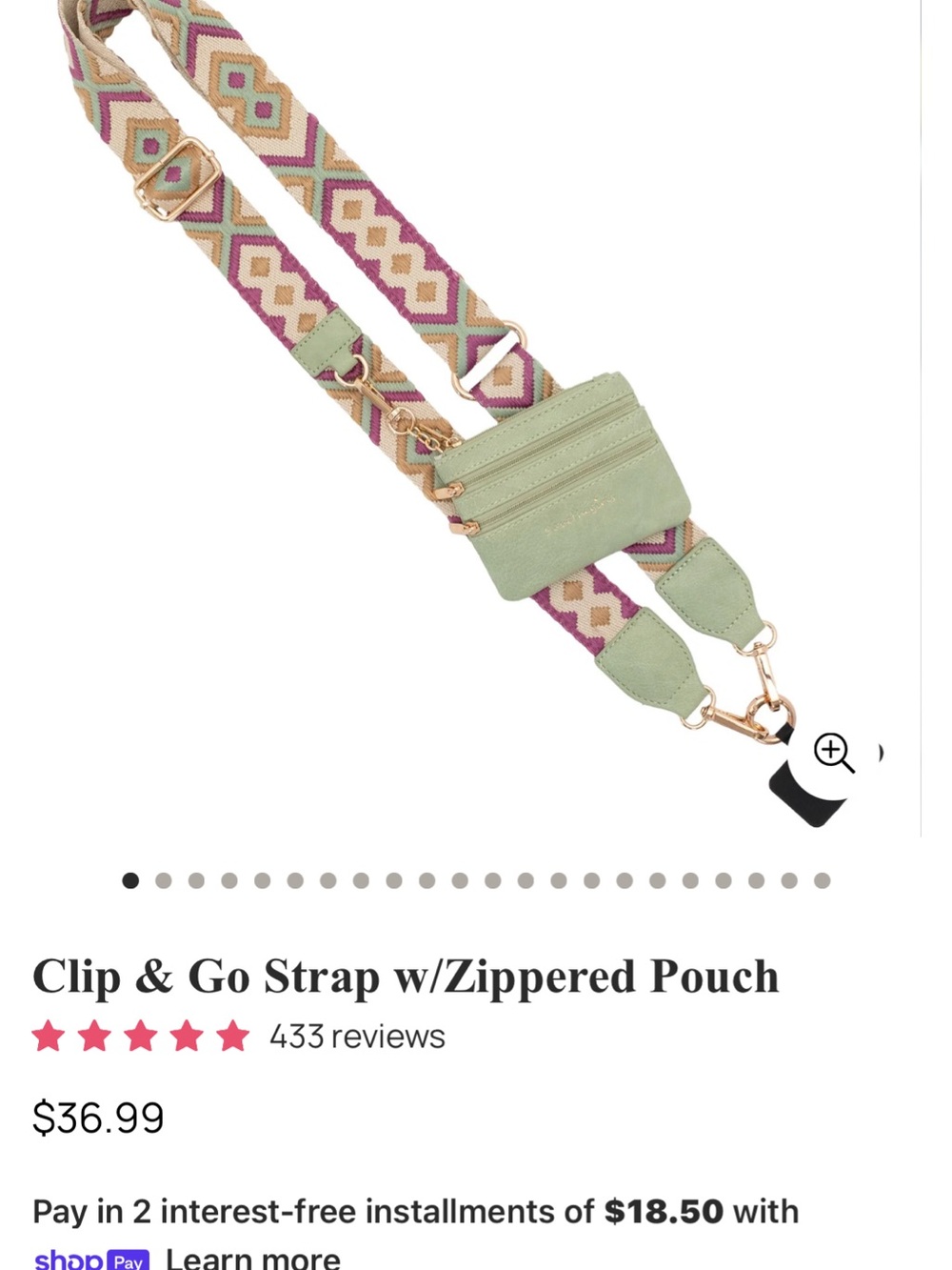 Clip & Go Strap with Zippered Pouch - Sage Green